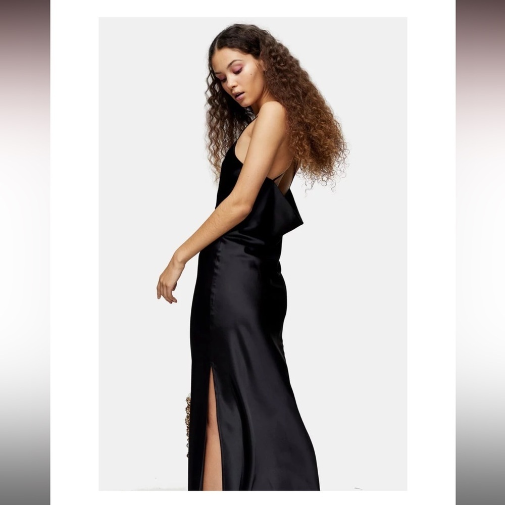 Elegant Black Satin Slip Dress with cowl back - Picture 3 of 7